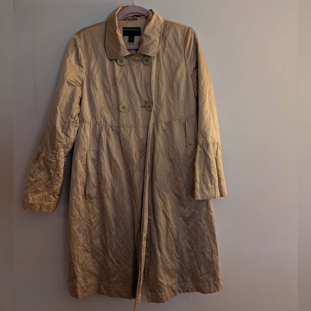 Bernardo Gold Trench Coat Medium Flounce Sleeve
